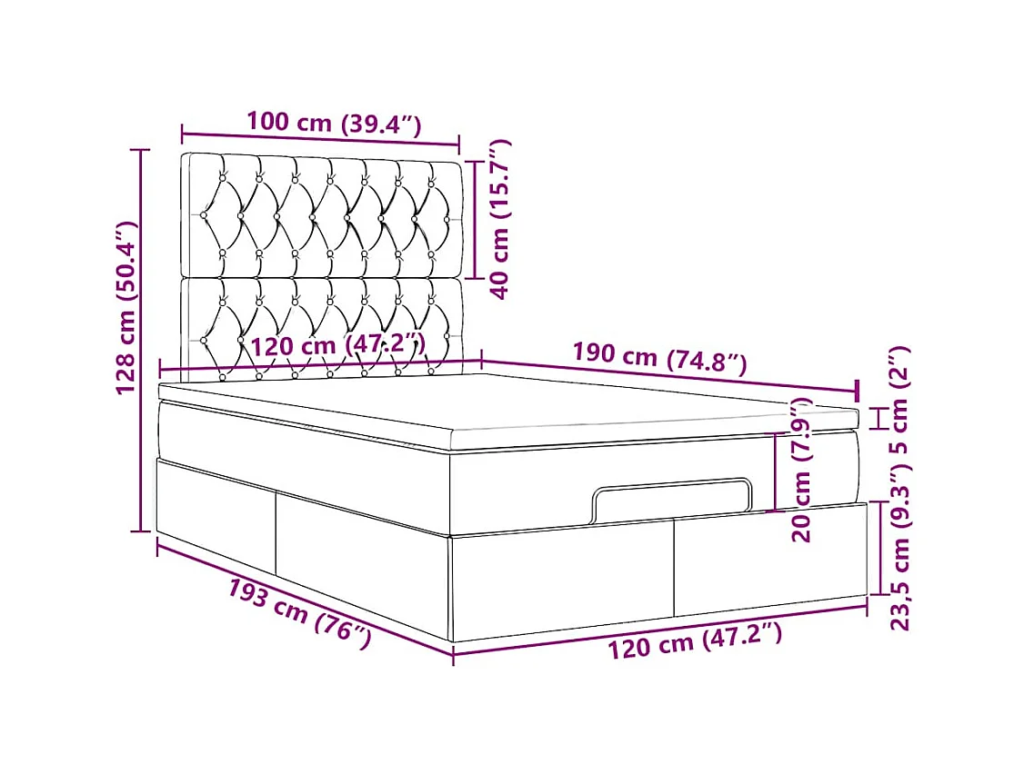 Cadre de lit ottoman avec matelas gris foncé 120x190 cm velours
