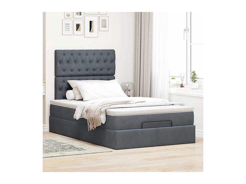 Cadre de lit ottoman avec matelas gris foncé 120x190 cm velours