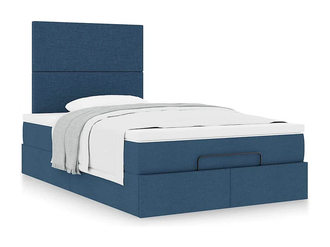 Cadre de lit ottoman avec matelas bleu 120x200 cm tissu