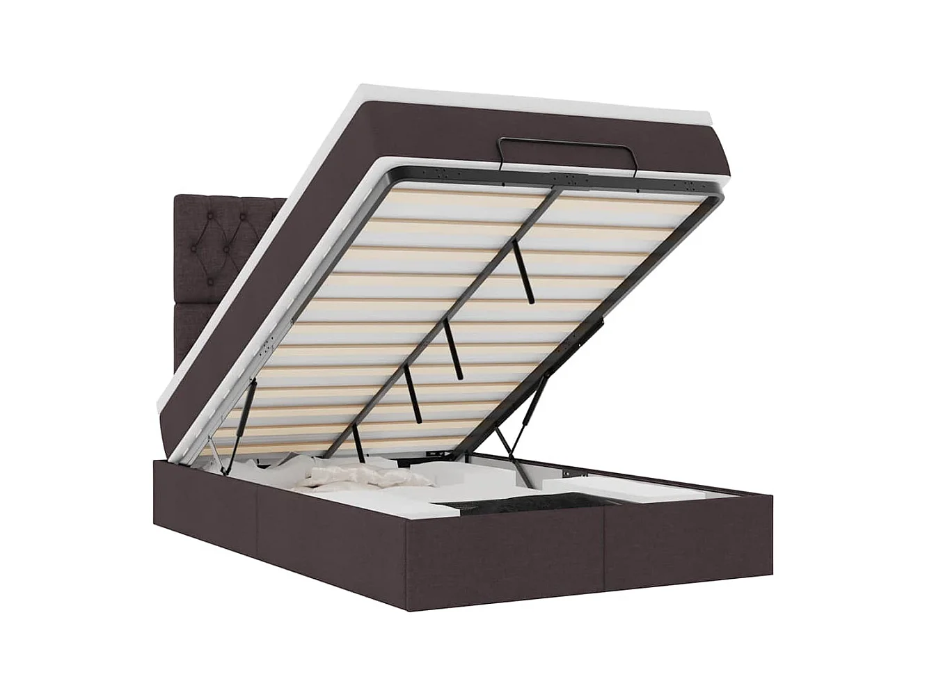 Cadre de lit ottoman avec matelas marron foncé 120x190 cm tissu