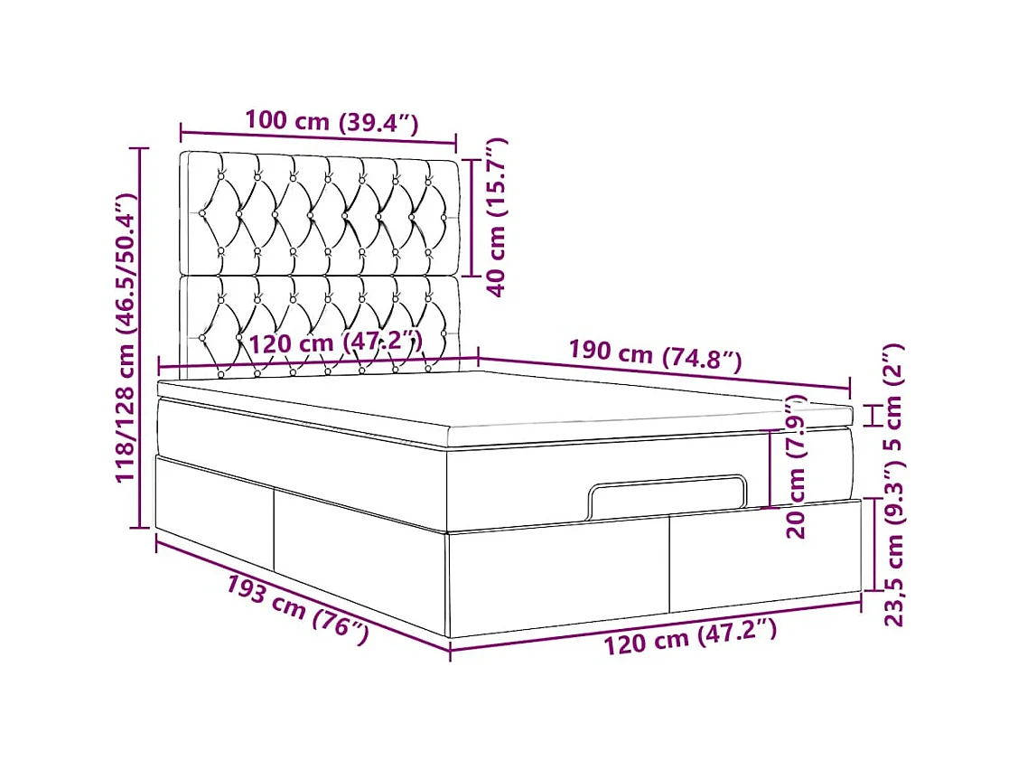 Cadre de lit ottoman avec matelas marron foncé 120x190 cm tissu