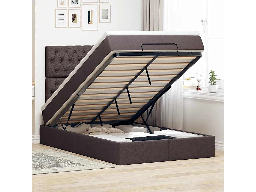 Ottoman bed met matras en LED's 120x190 cm stof donkerbruin