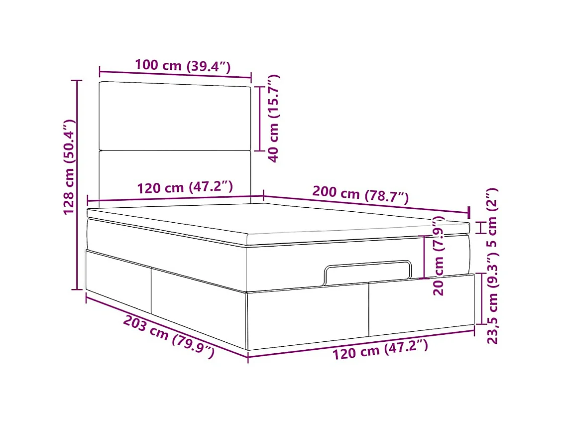 Ottoman-Bett mit Matratze Dunkelgrau 120x200 cm Stoff