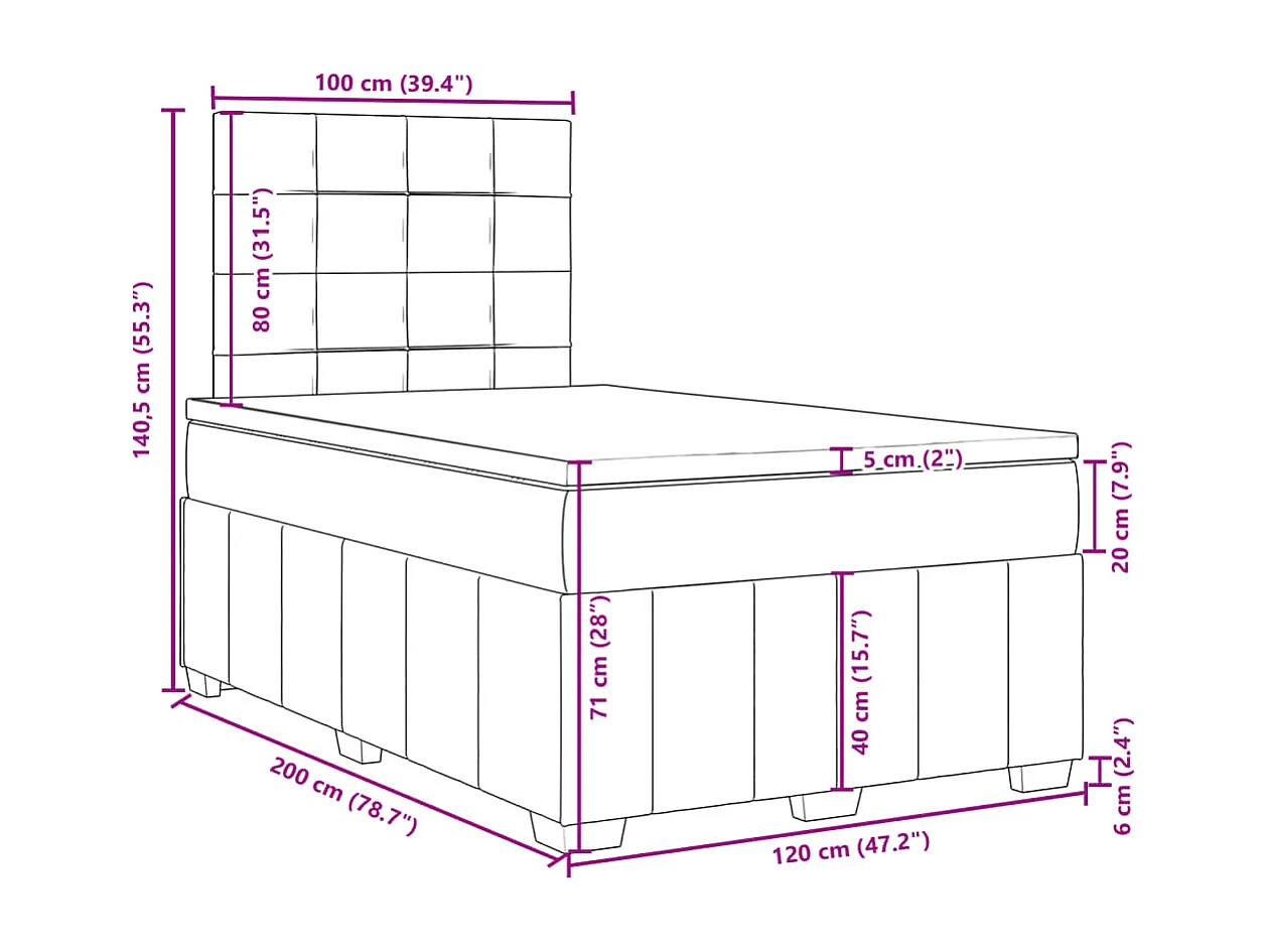 Sommier à lattes de lit avec matelas Taupe 120x200 cm Tissu