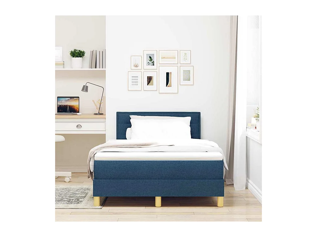 Lit boxspring avec matelas avec matelas Bleu 120 x 200 cm tissu