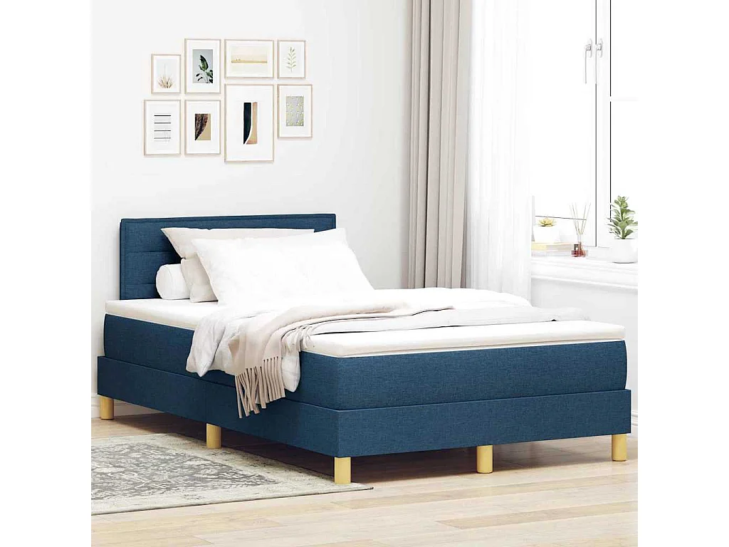 Lit à ressorts avec coussin Bleu 120 x 200 cm tissu