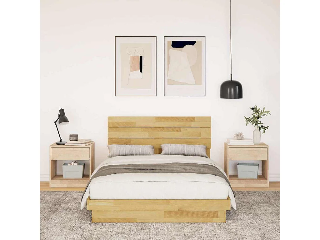 Bedframe hoofdeinde zonder matras 120x190 cm massief hout eiken