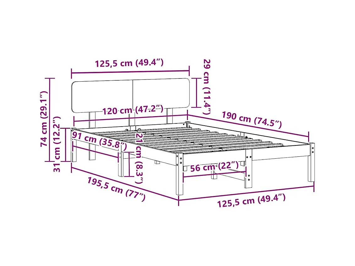 Bettgestell mit Kopfteil Weiß 120 x 190 cm Massivholz Kiefer
