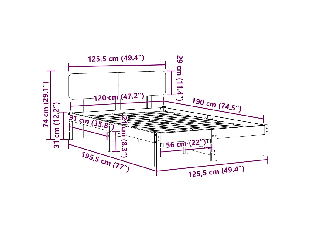 Bedframe met hoofdeinde Wit 120 x 190 cm Massief grenenhout