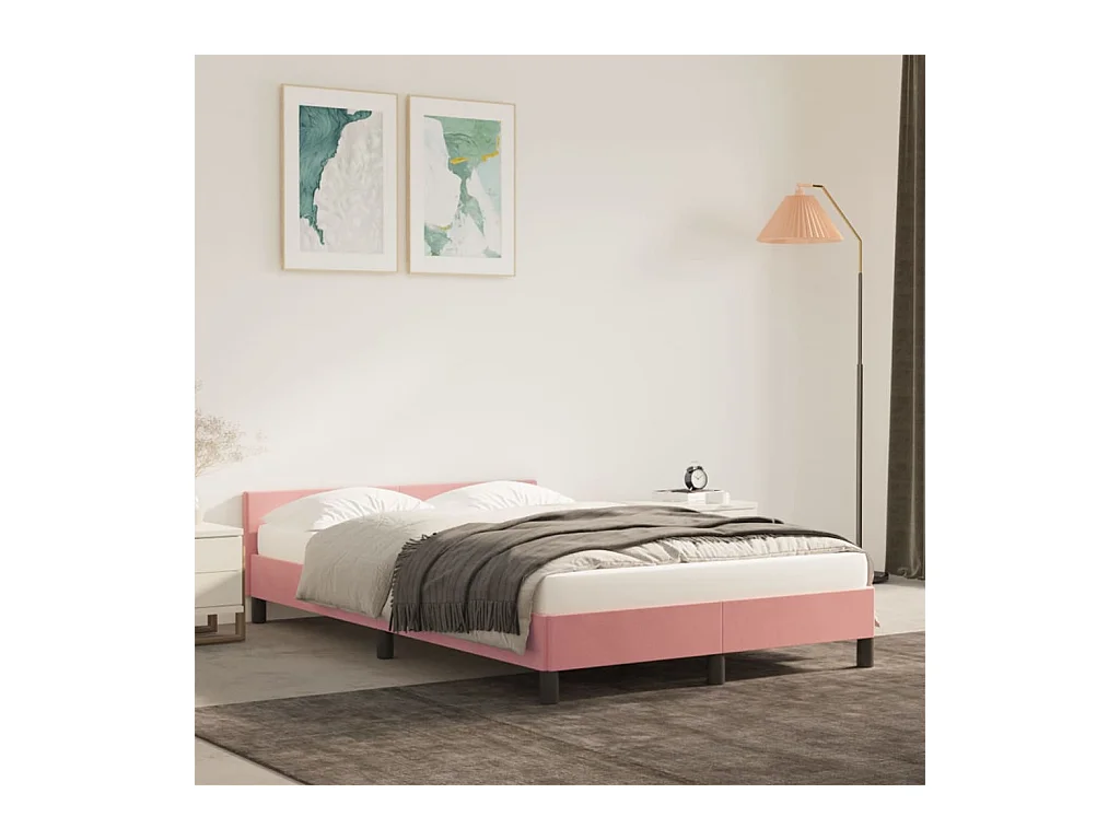 Cadre de lit sans matelas rose 120x190 cm velours