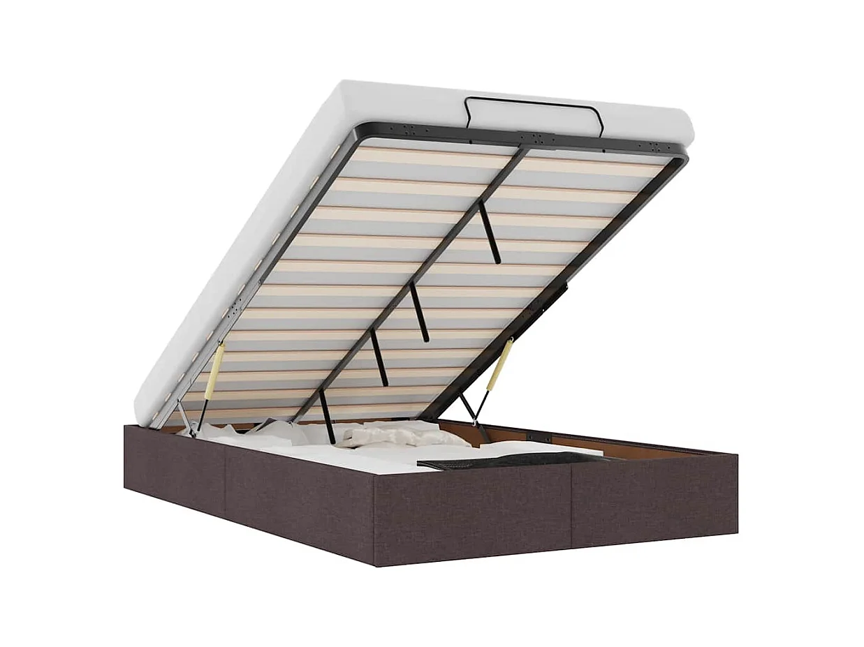 Cadre de lit ottoman sans matelas marron foncé 120x200 cm tissu