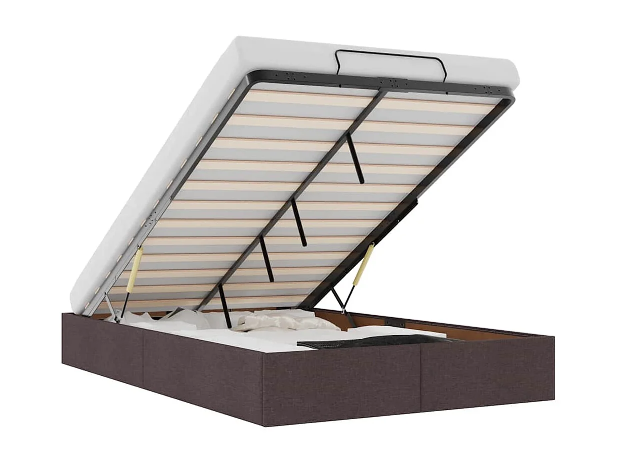 Cadre de lit ottoman sans matelas marron foncé 120x200 cm tissu