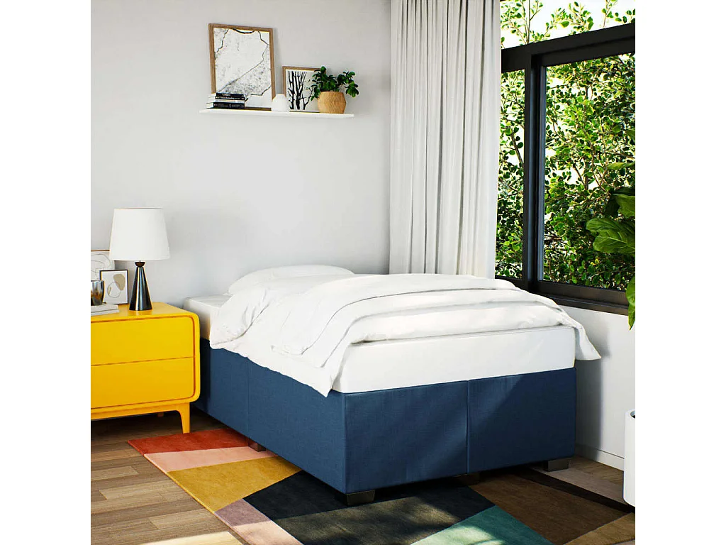 Estructura de cama sin colchón tela azul 120x200 cm