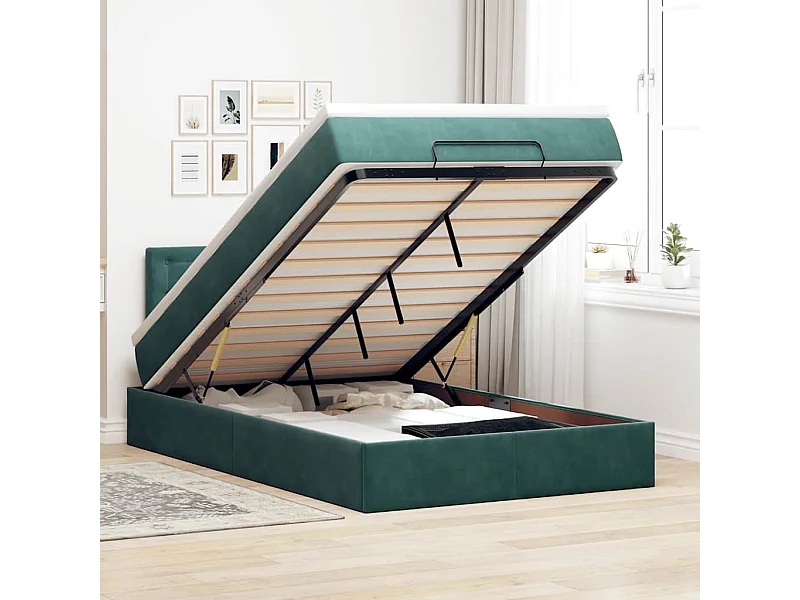 Lit ottoman avec matelas vert foncé 120x190 cm velours