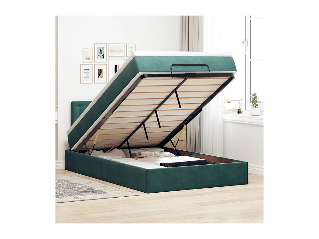 Lit ottoman avec matelas vert foncé 120x190 cm velours