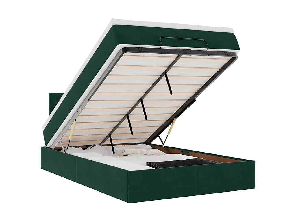 Cama otomana con colchón 120x190 cm terciopelo verde oscuro