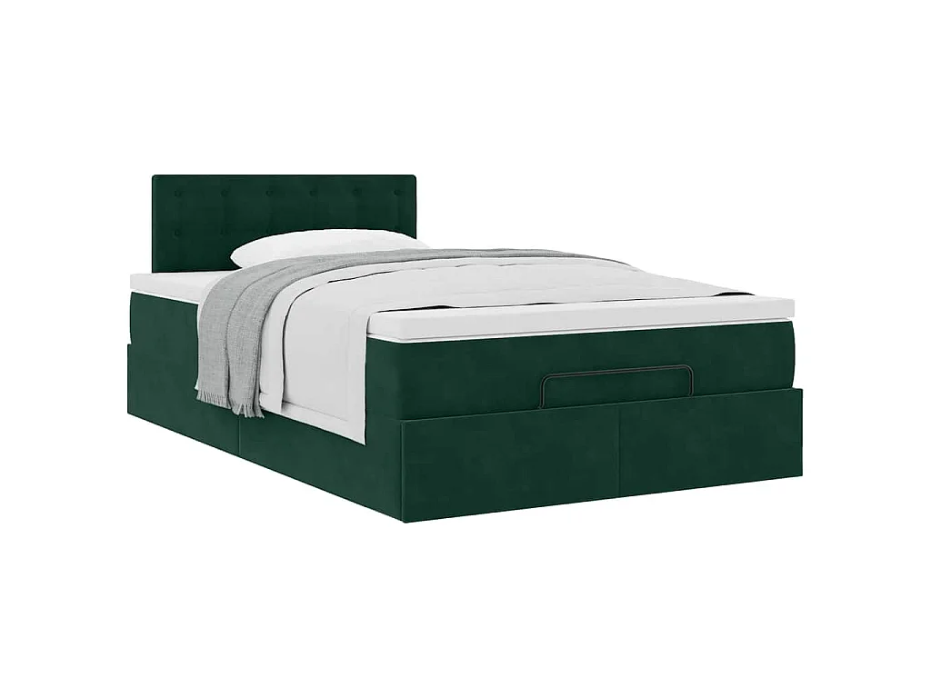 Cama otomana con colchón 120x190 cm terciopelo verde oscuro