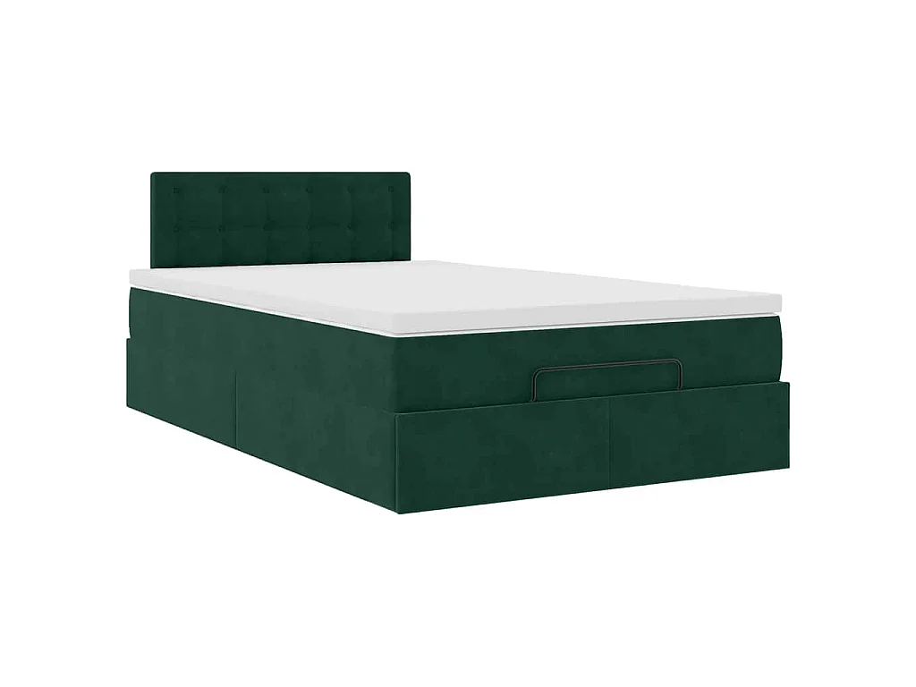 Cama otomana con colchón 120x190 cm terciopelo verde oscuro