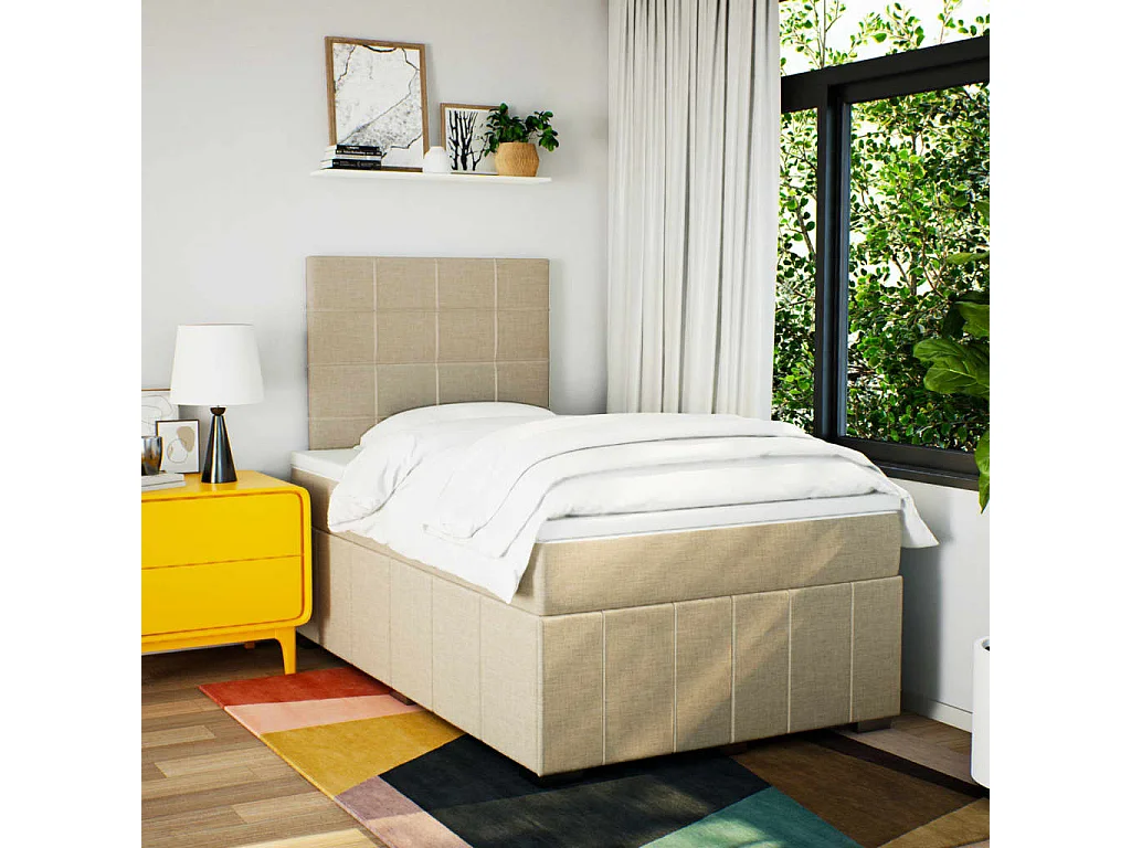 Sommier à lattes de lit avec matelas crème 120x190 cm tissu