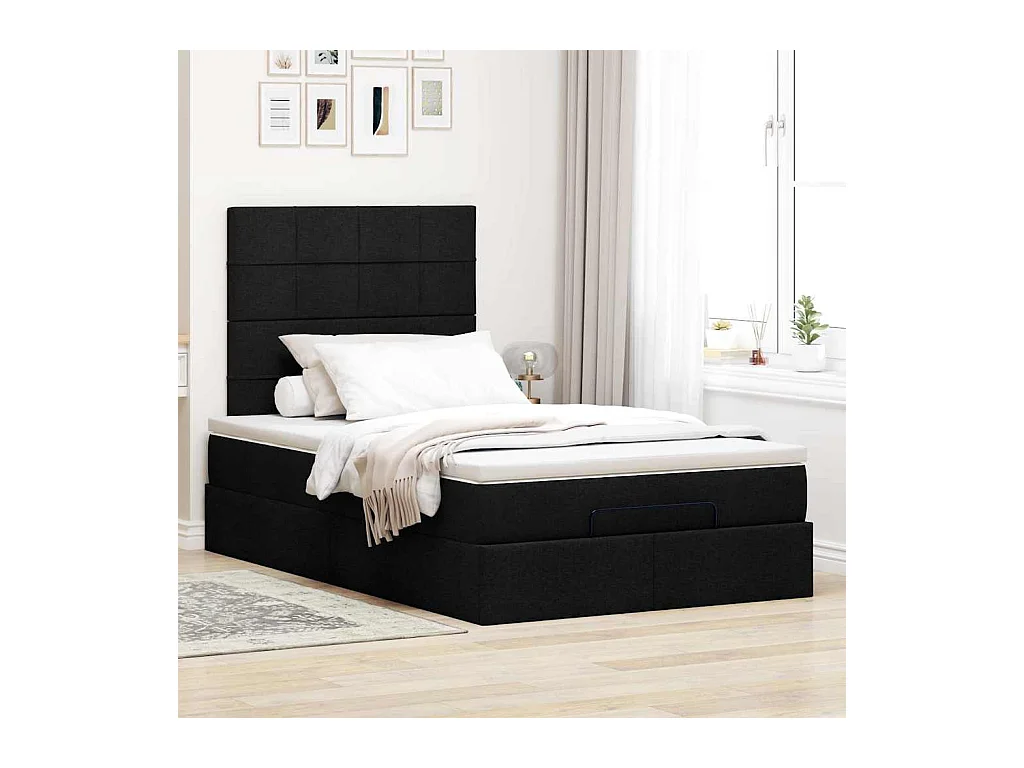 Ottoman-Bett mit Matratze & LEDs Schwarz 120x200 cm Stoff
