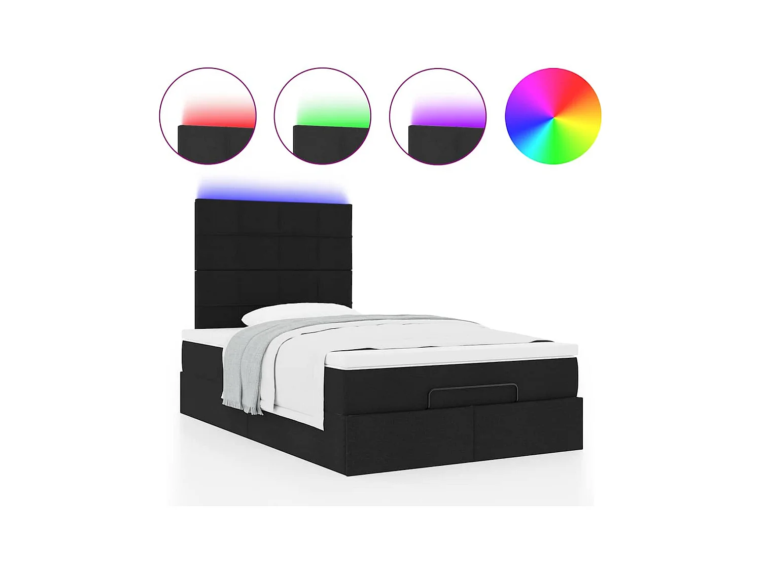 Ottoman-Bett mit Matratze & LEDs Schwarz 120x200 cm Stoff