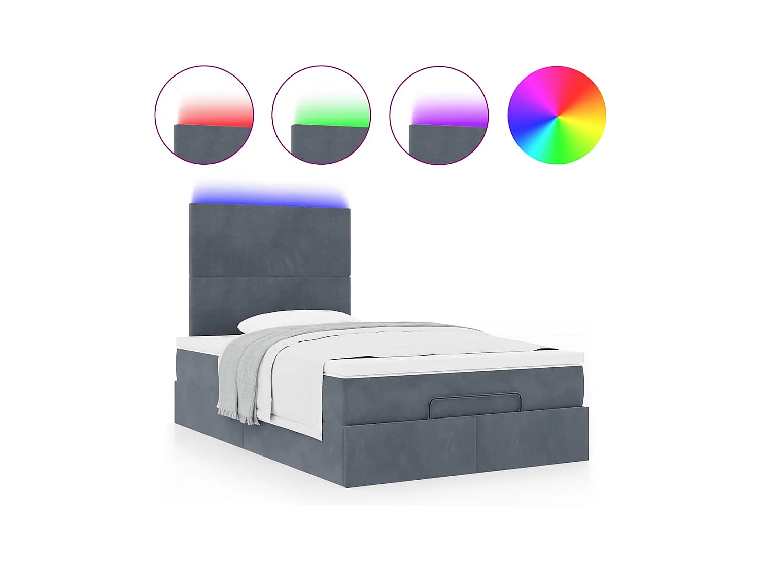 Cadre de lit ottoman avec matelas gris foncé 120x190 cm velours