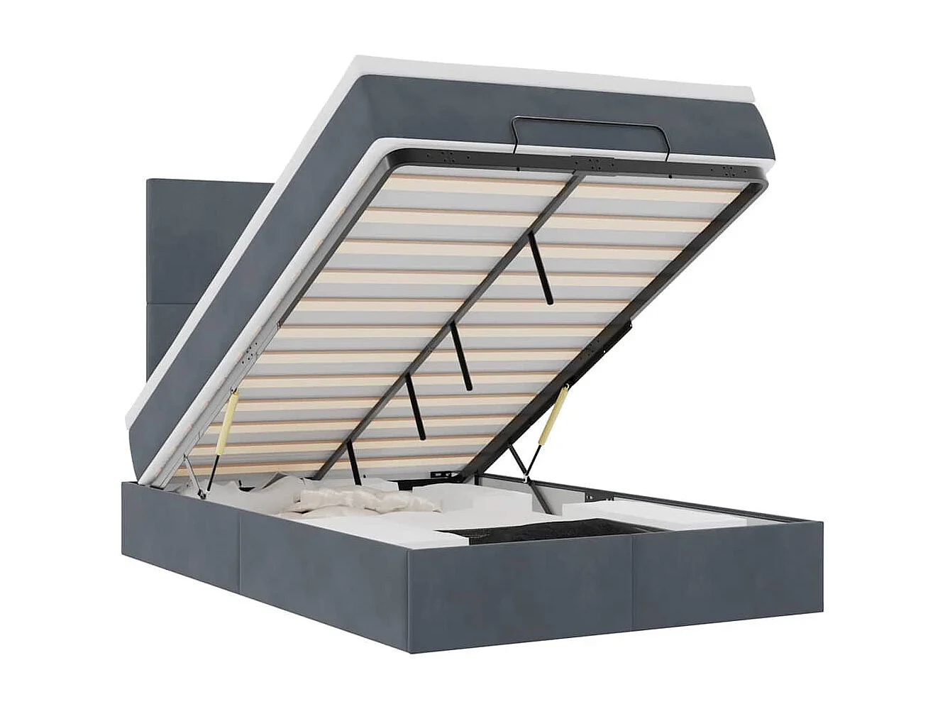 Cadre de lit ottoman avec matelas gris foncé 120x190 cm velours