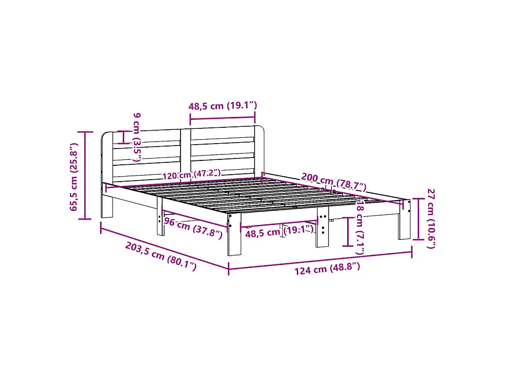 Estructura de cama sin colchón madera de pino maciza 120x200 cm