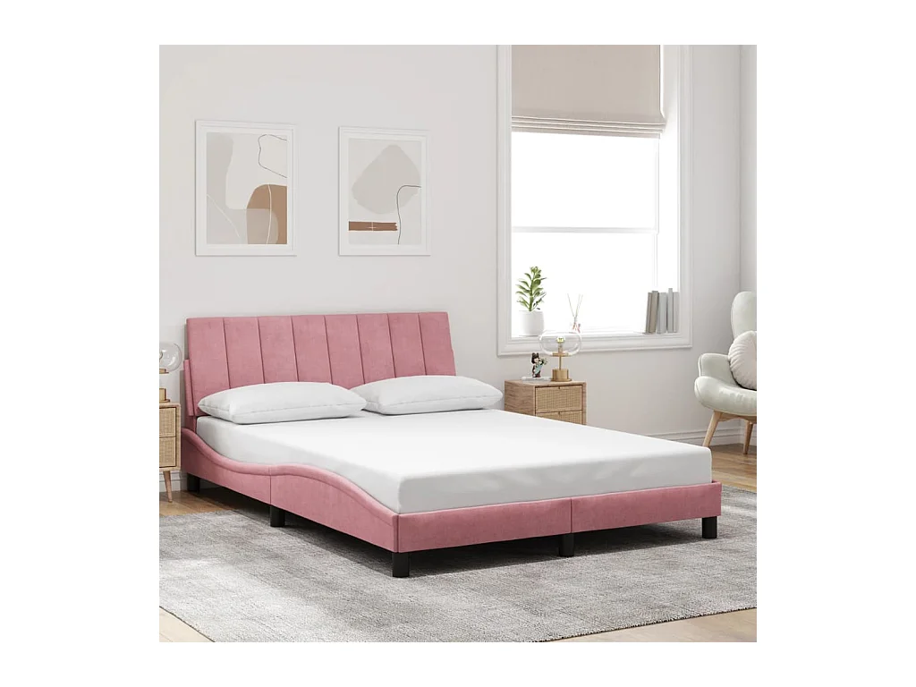 Estructura de cama sin colchón terciopelo rosa 120x200 cm