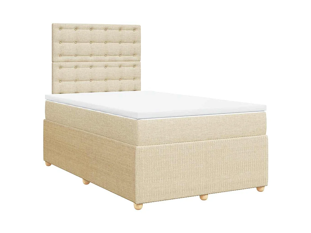 Cama box spring con colchón tela color crema 120x200 cm