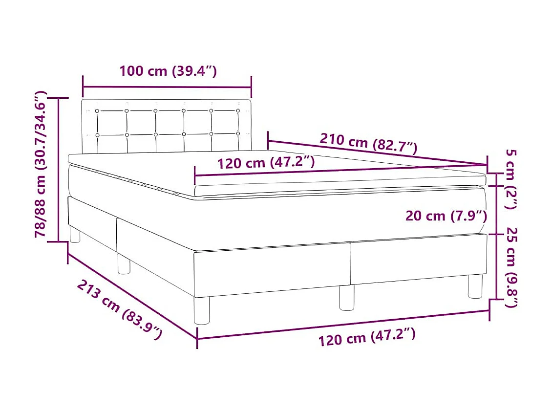 Cama boxspring c/ colchão 120x210 cm veludo cinzento-claro