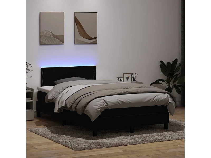 Cama box spring c/ colchão e LED 120x210 cm veludo preto