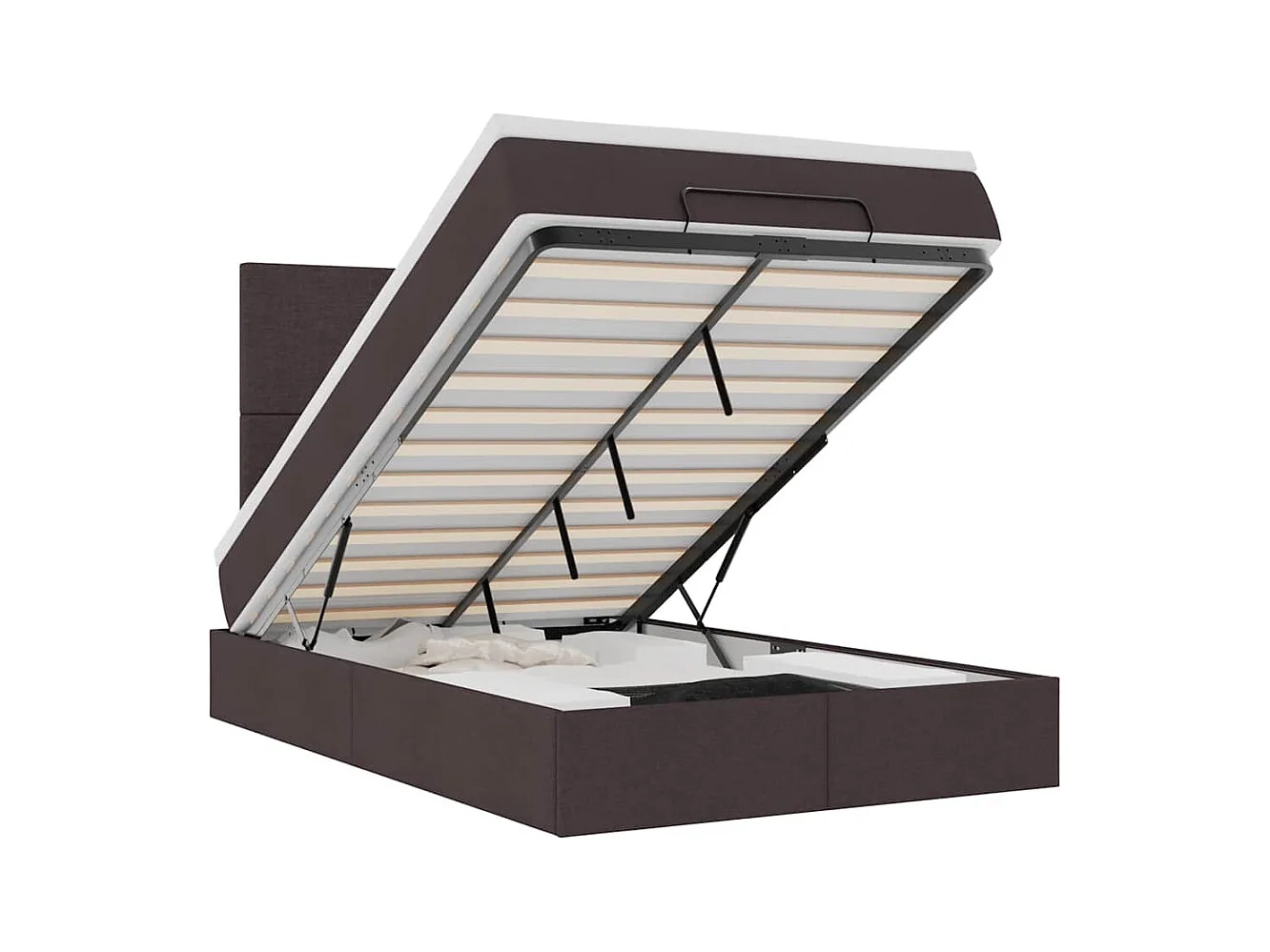 Cadre de lit ottoman avec matelas marron foncé 120x190 cm tissu