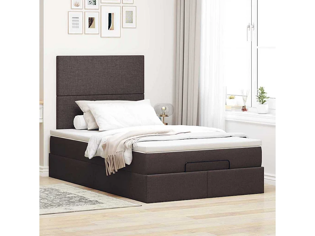 Estrutura de cama otomana com colchão 120x190cm castanho escuro
