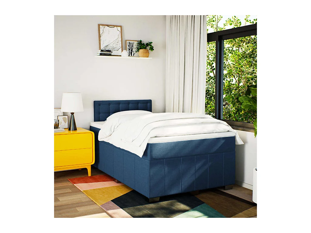 Sommier à lattes de lit avec matelas bleu 120x190 cm tissu