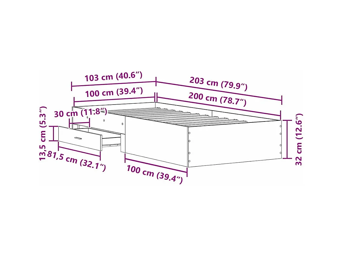 Cadre de lit Bois Ancien 100 x 200 cm Bois d'ingénierie