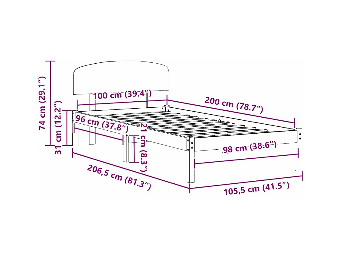 Cadre de lit Marron 100 x 200 cm Bois de pin massif
