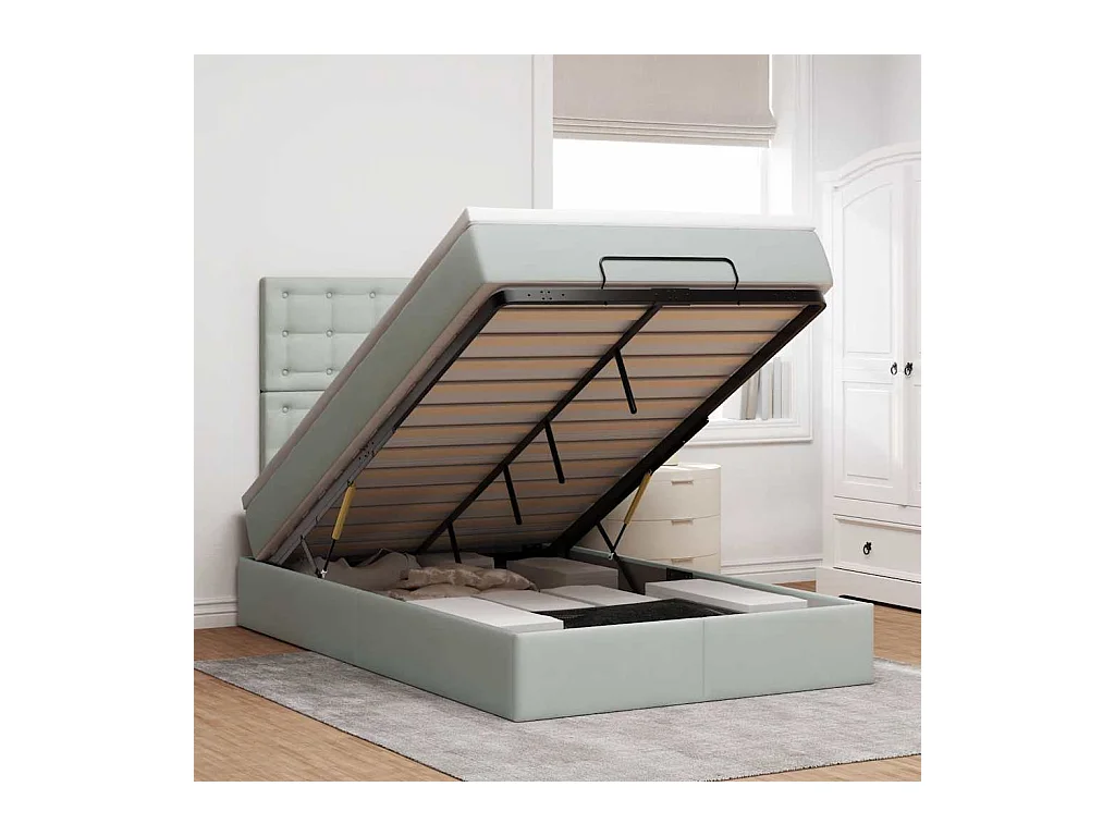 Ottoman-Bett mit Matratzen & LEDs Hellgrau 120x200 cm Samt