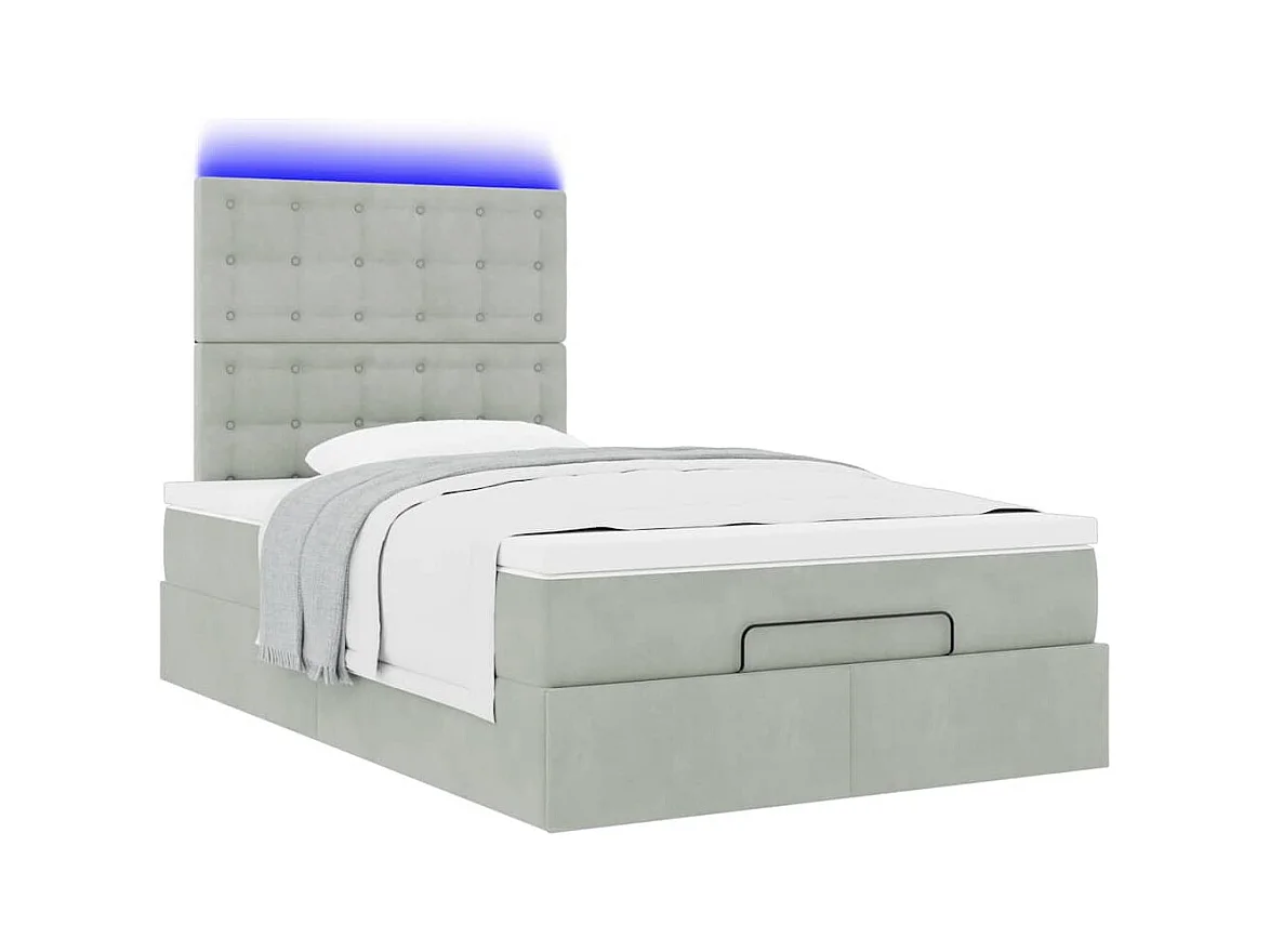 Ottoman-Bett mit Matratzen & LEDs Hellgrau 120x200 cm Samt
