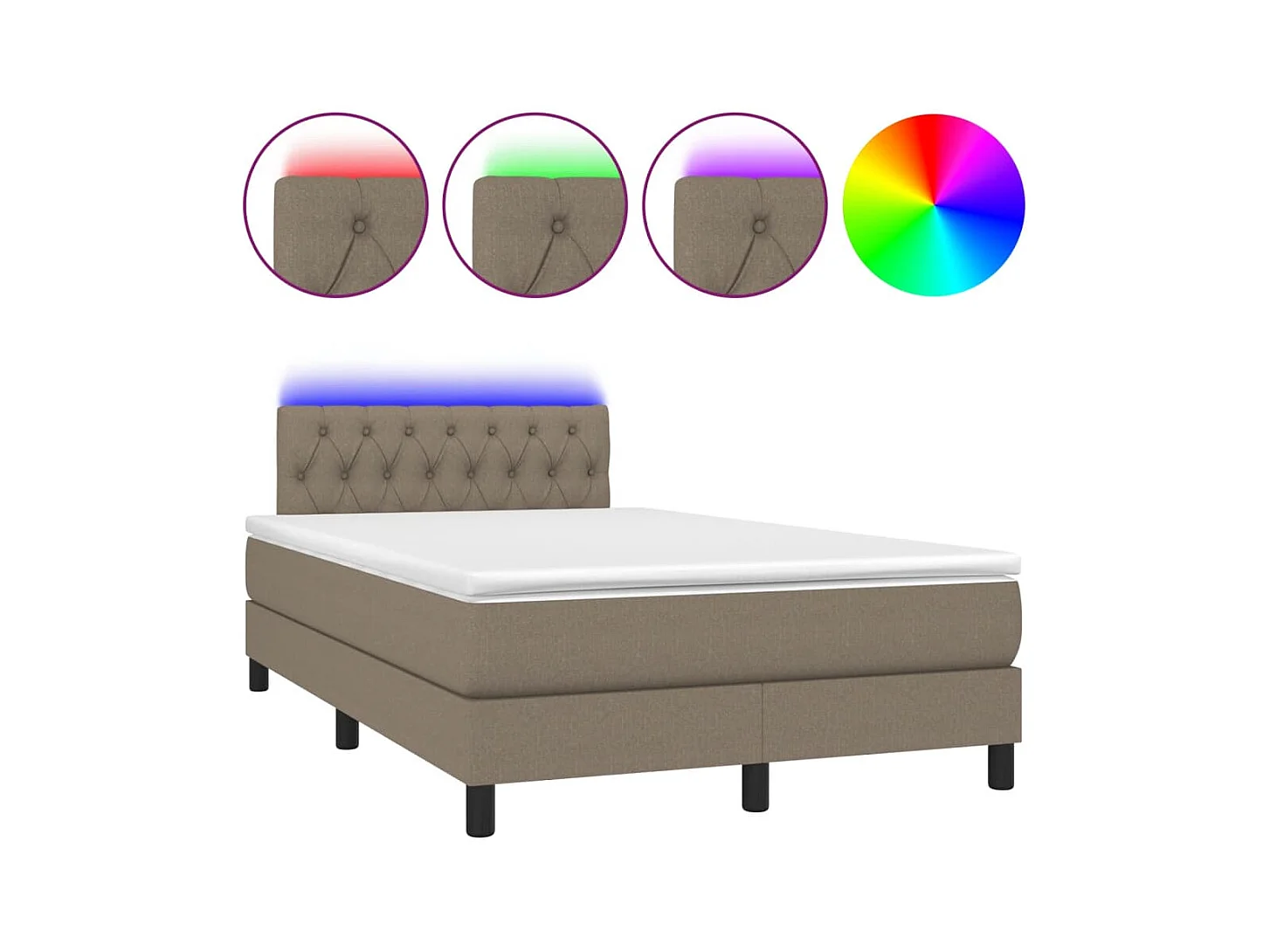 Sommier à lattes de lit matelas et LED taupe 120x190 cm tissu