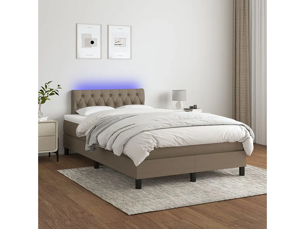Sommier à lattes de lit matelas et LED taupe 120x190 cm tissu