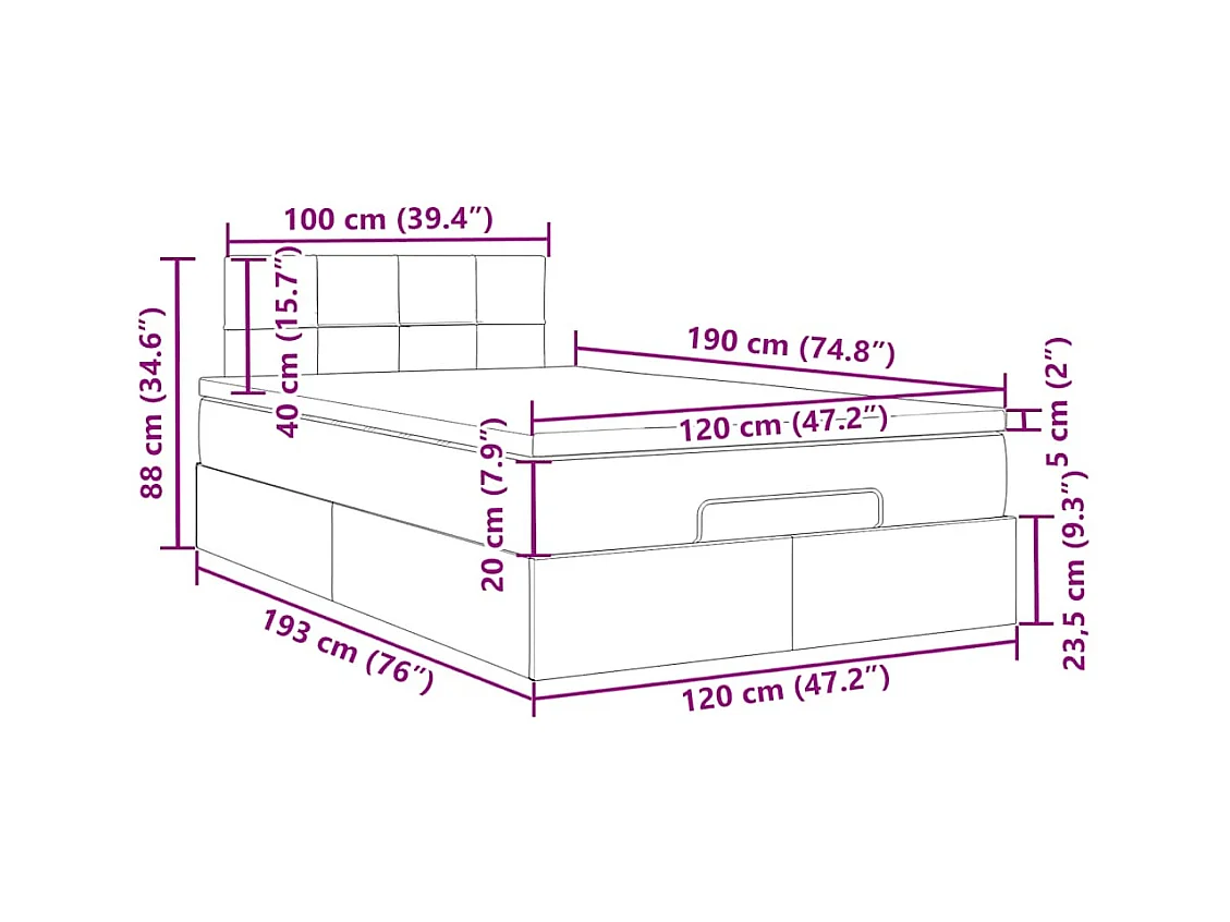 Lit ottoman avec matelas gris clair 120x190 cm tissu