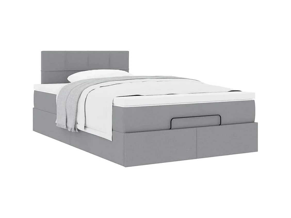 Lit ottoman avec matelas gris clair 120x190 cm tissu
