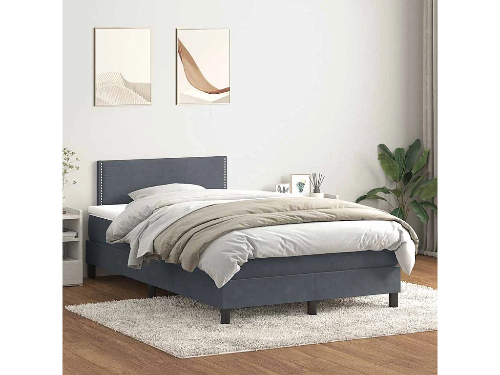 Sommier à lattes de lit et matelas gris foncé 120x210cm velours