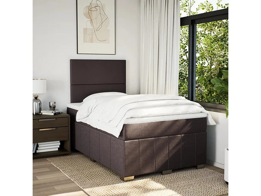 Cama boxspring com colchão 120x190 cm tecido castanho-escuro