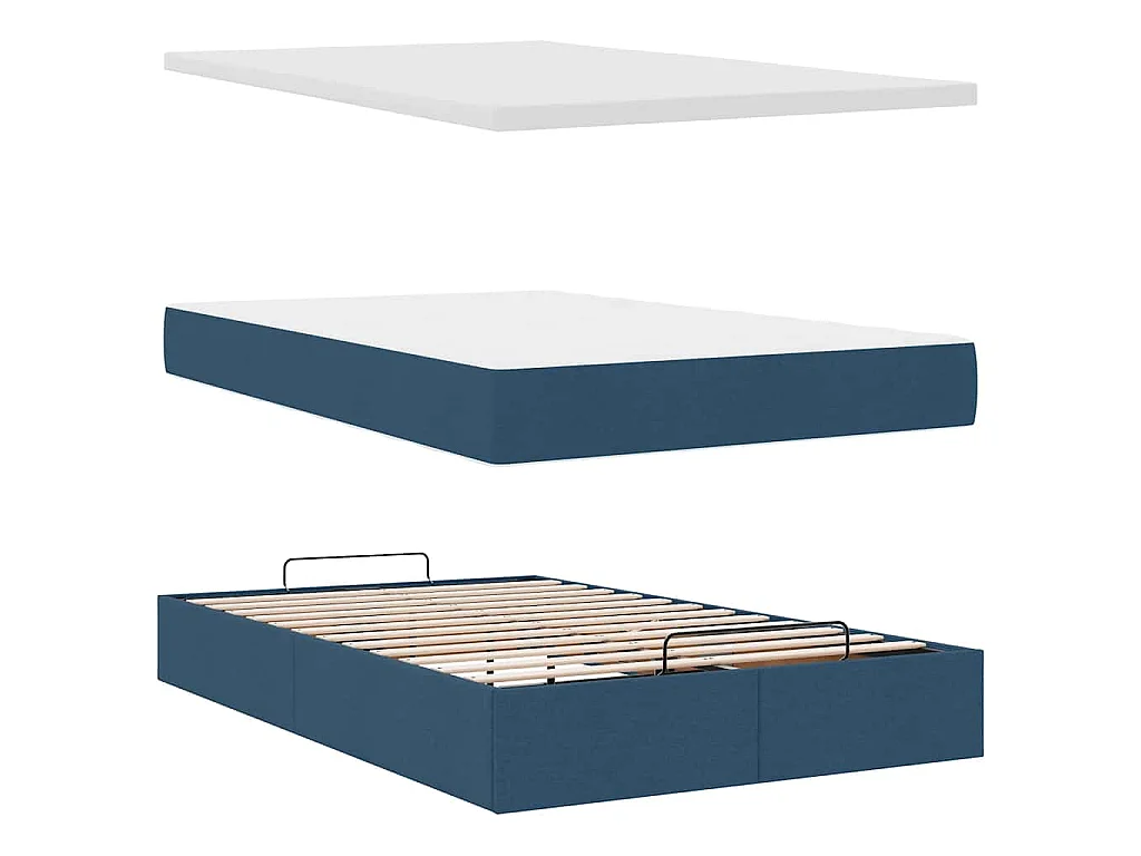 Lit ottoman avec matelas bleu 120x200 cm tissu
