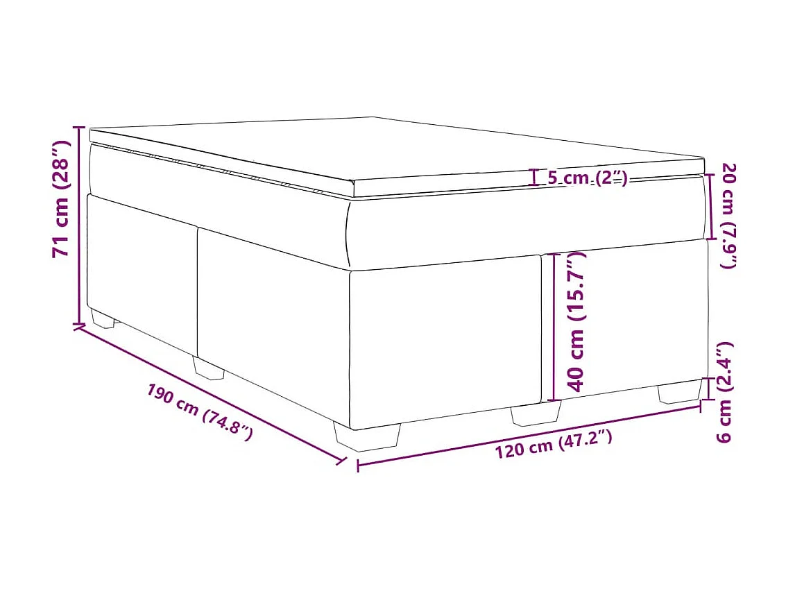 Cama box spring con colchón terciopelo gris claro 120x190 cm