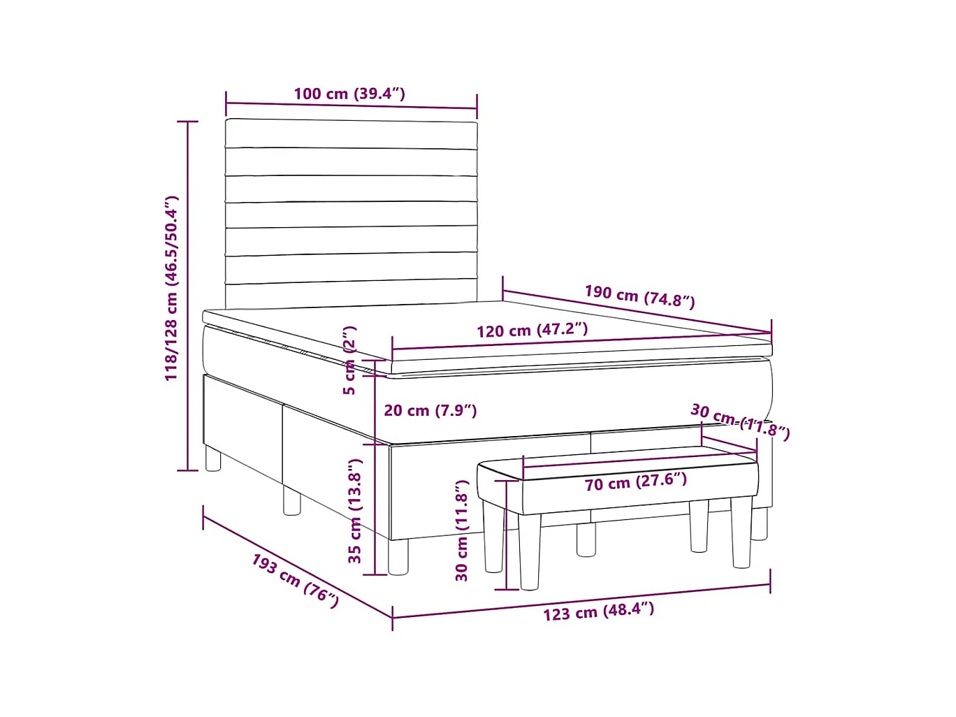 Boxspringbett mit Matratze Dunkelbraun 120x190 cm Stoff