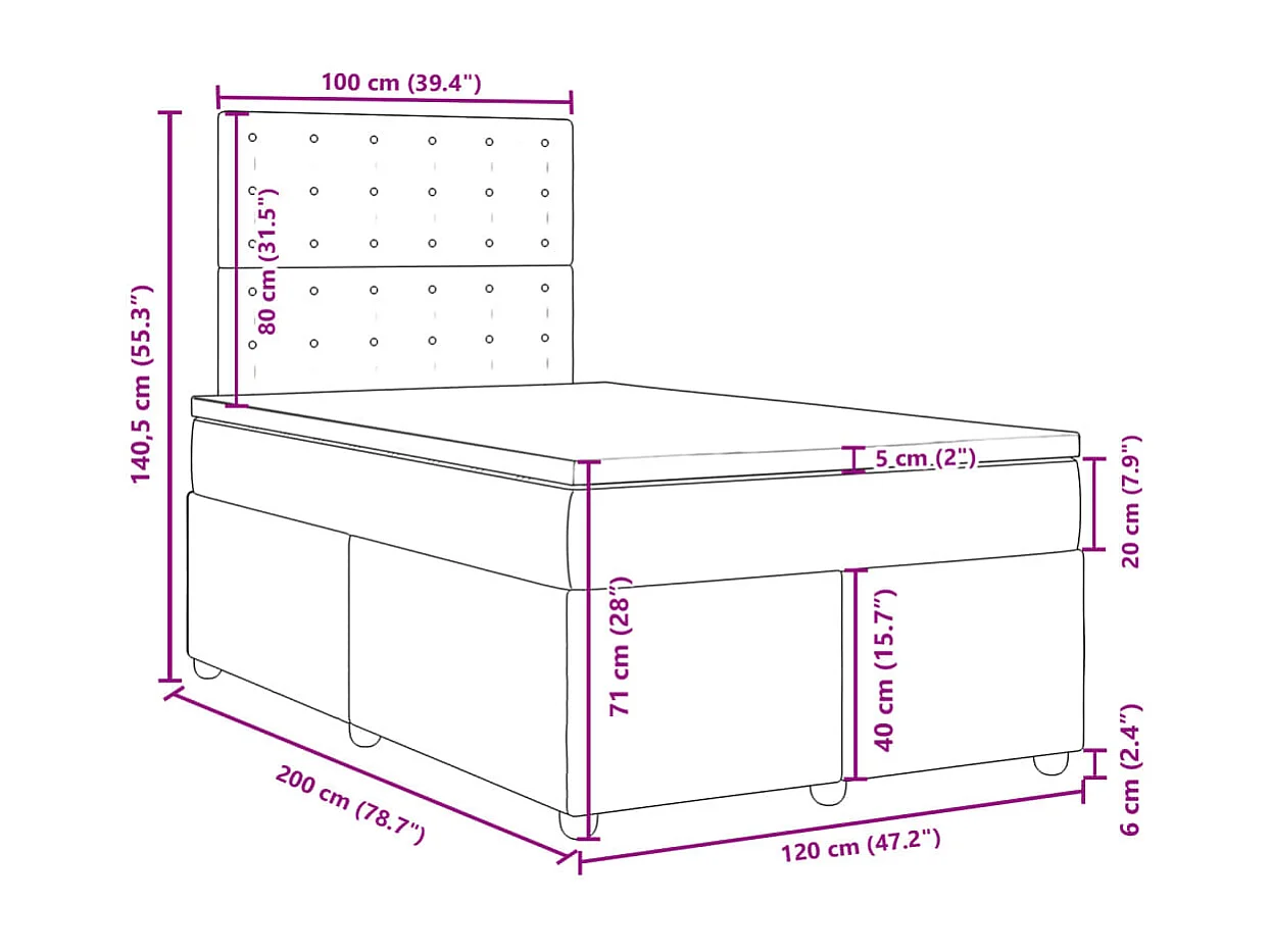 Cama box spring con colchón tela azul 120x200 cm
