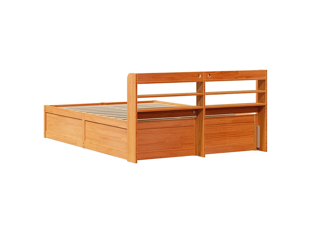 Cadre de lit avec tête de lit cire marron 120x190cm bois de pin